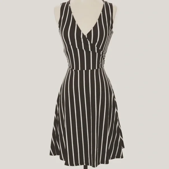 REBEL SUGAR Women Dark Green Stripe Casual Dress S